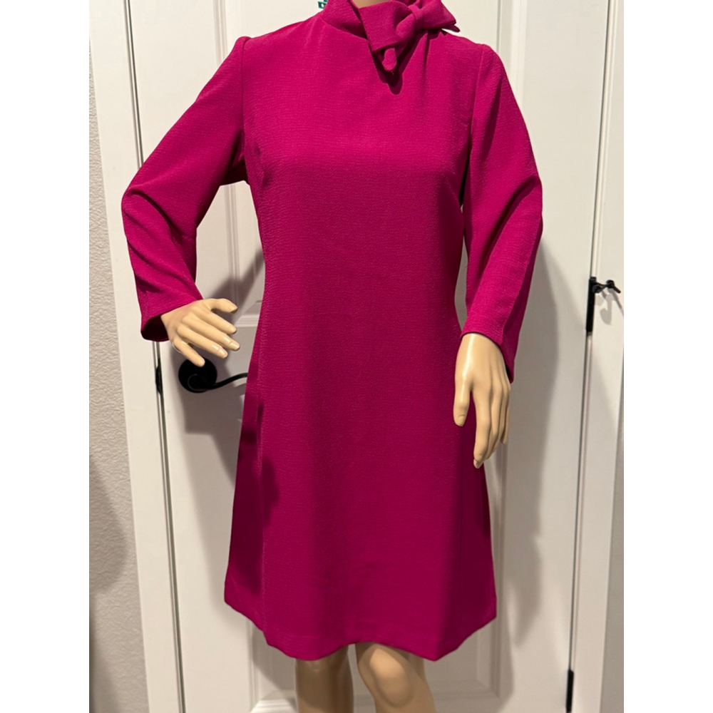 Women's Fuchsia Tie-Neck Long Sleeve Dress